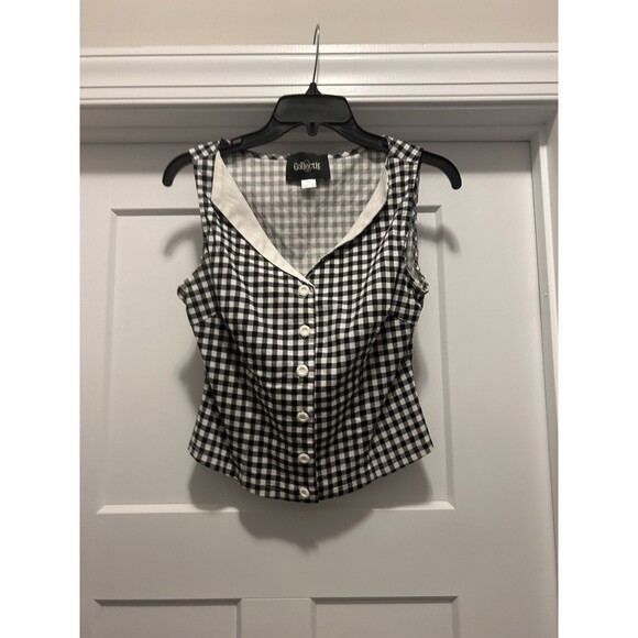 Collectif Tops - Collectif Pinup Blouse Tank Size Medium Gingham Sweetheart Retro 50s Witchy Goth